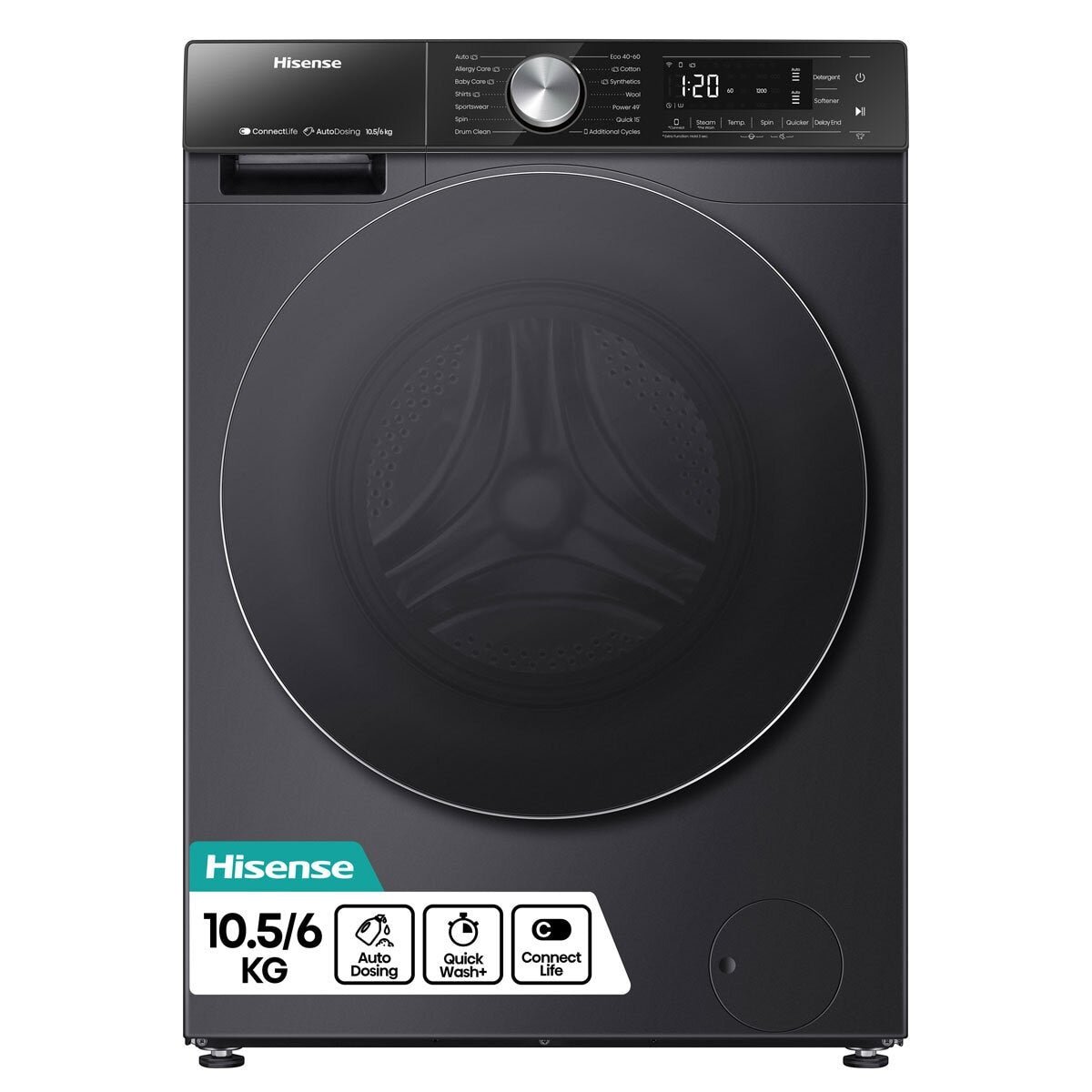 Hisense WD5S1045BB 10.5/6kg, Washer Dryer, D Rated in Black