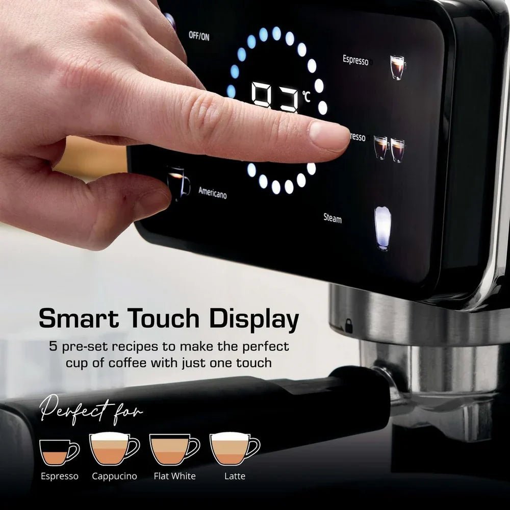 Swan SK22113BLK Espresso Digital Coffee Machine with Built-in Milk Frother - Black
